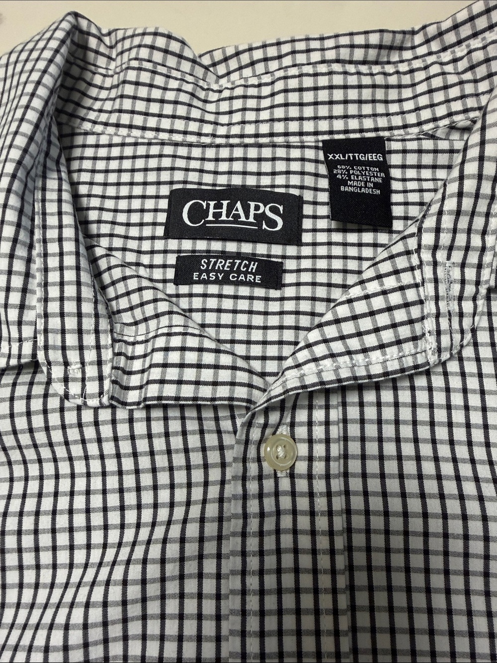 Chaps Black & White Checked Stretch Button-Down Shirt